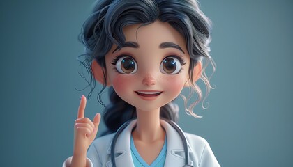 Cartoon Doctor Character Pointing Up with a Friendly Expression