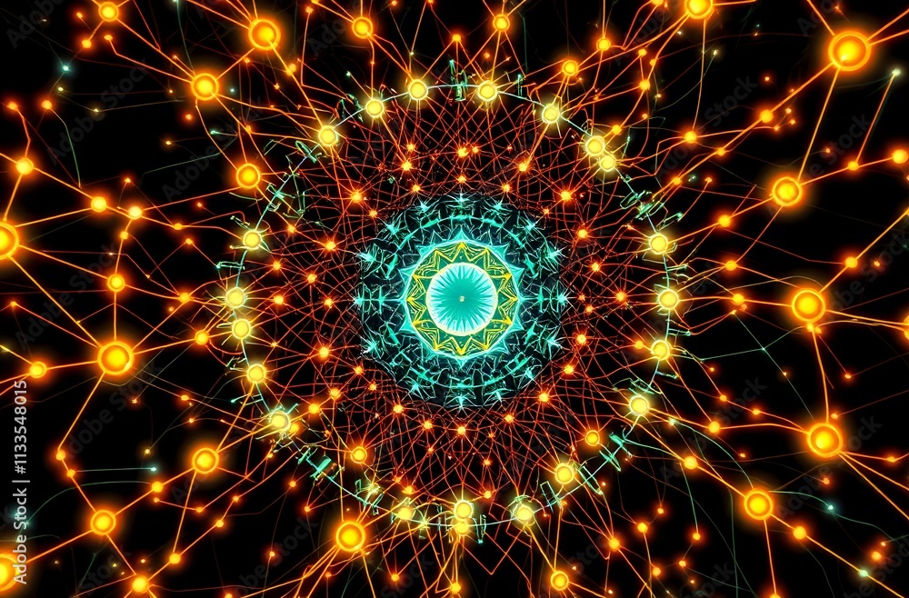 Poster cybernetic data visualization with glowing vortex