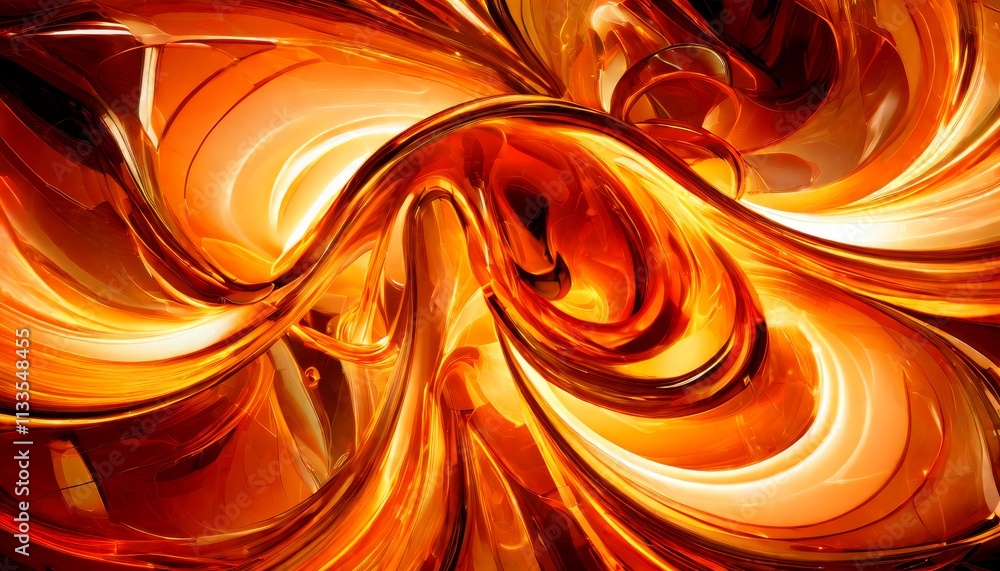 Poster a mesmerizing abstract design featuring swirling patterns of glowing orange and gold liquid. the dyn