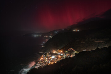 Aurora Borealis in Riomaggiore, Cinque terre (Italy)