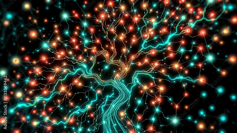 Aufkleber Mesmerizing Glowing Cybernetic Tree of Life with Interconnected Nodes