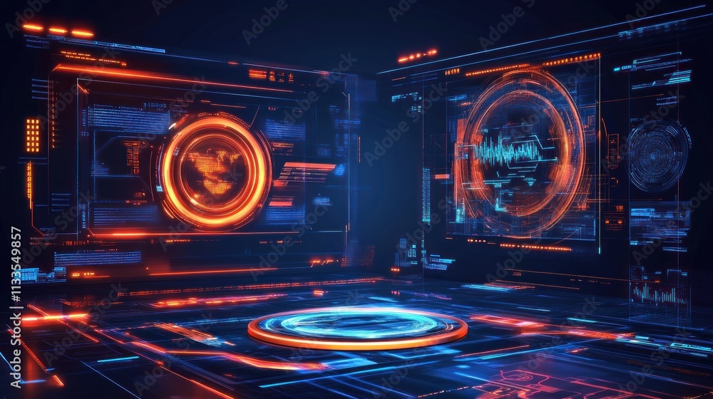 Aufkleber futuristic tech interface: global network visualization