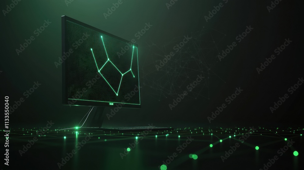 Aufkleber A glowing network grid surrounds a sleek monitor icon, illustrating the concepts of digital support and enhanced connectivity in a modern environment. Generative AI