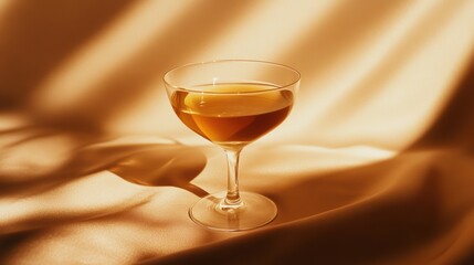 Minimalist composition featuring Japanese single malt whiskey in a refined tasting glass, warm honey tones with delicate reflections, resting gracefully on a silk-covered table.