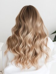 Back view of wavy blonde hair, soft natural tones, relaxed editorial aesthetic, photography for social media faceless digital content marketing