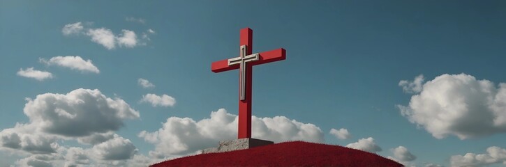 Red color cross against the sky