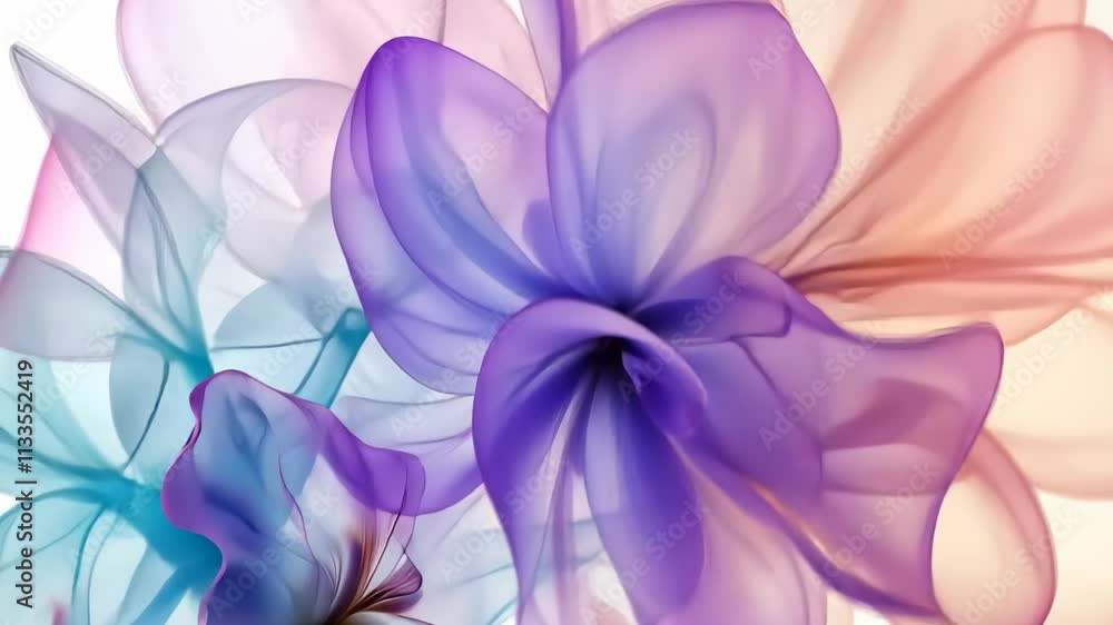 Poster delicate floral patterns bloom in vibrant colors, blending softly on a dreamy canvas of hues. genera