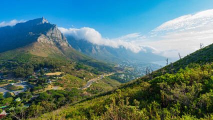 Scenic view of Table Mountain, the Twelve Apostles and Camps Bay, Cape Town, South Africa
