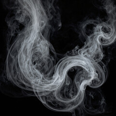 Obraz premium Gentle white smoke with smooth spirals and flowing patterns, exuding calmness and mystery on a dark black canvas