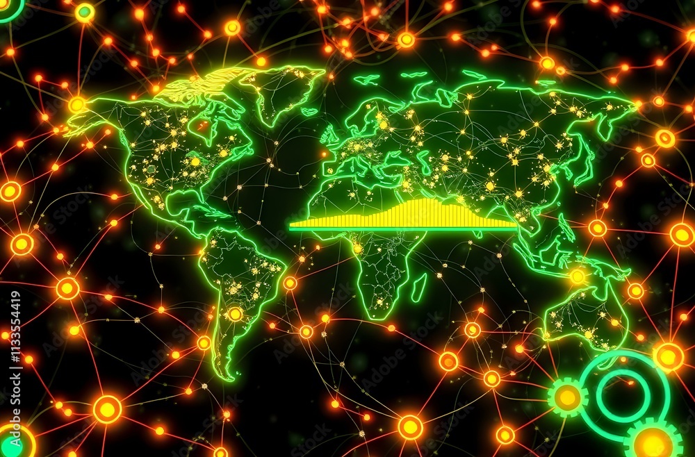 Aufkleber luminescent world map: glowing constellations of global connection