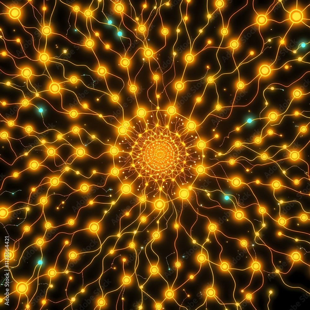 Poster quantum entanglement circuit web - abstract art nouveau design