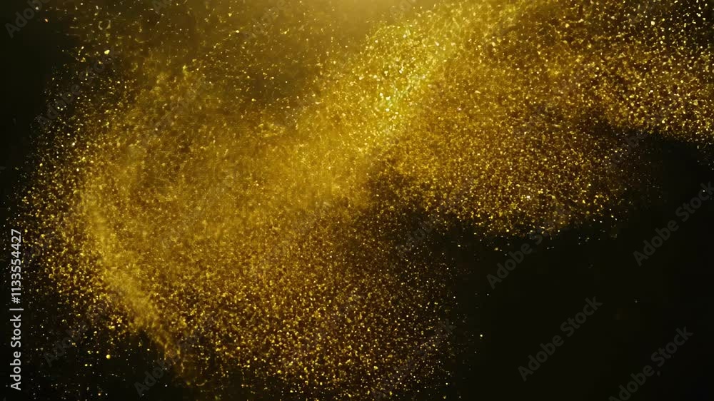 Poster golden particles dance through the air creating a mesmerizing display of light and motion in a dark 