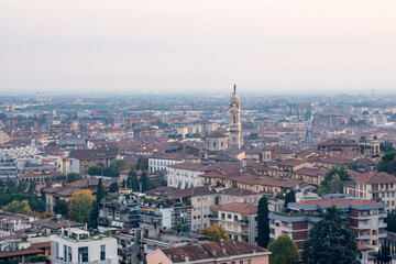 Fototapeta premium View of Bergamo from Rocca di Bergamo fortress in Upper Town Citta Alta. Bergamo. Italy