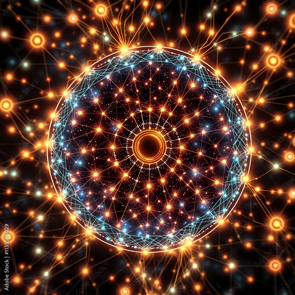 Poster cosmic quantum entanglement - connected nodes network art