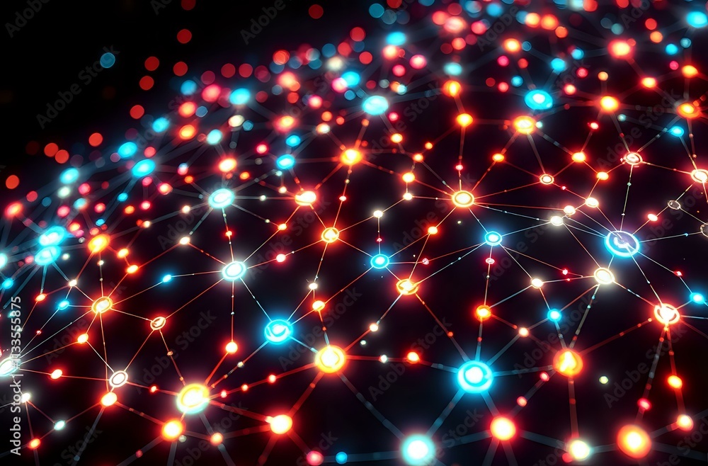 Poster intricate cybernetic web of interconnected nodes & lines