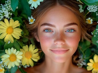 Girl lying in greenery, natural haircare