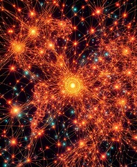 Fototapeta premium Abstract Data Visualization - Interconnected Nodes Glowing Orange on Black Background