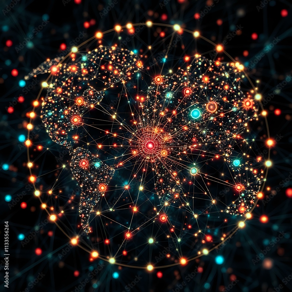 Poster interconnected globe - quantum internet traffic patterns