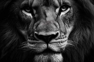Fototapeta premium lion isolated on black background, Black and white 
