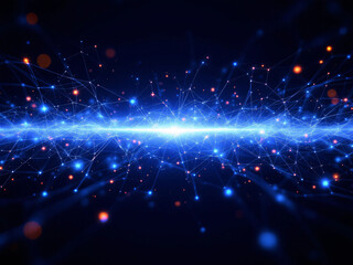 Obraz premium Network, Connectivity, Digital, Technology, Nodes, Lines, Dots, Blue, Glowing, Web, Internet, Data, Information, Communication, Links, Grid, Matrix, Cyberspace, Virtual, Online, Interconnected, Wires,