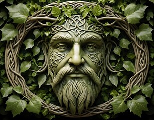 Green Man Sculpture Enveloped in Ivy and Natural Vines