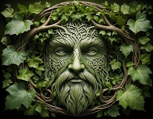Green Man Sculpture Enveloped in Ivy and Natural Vines