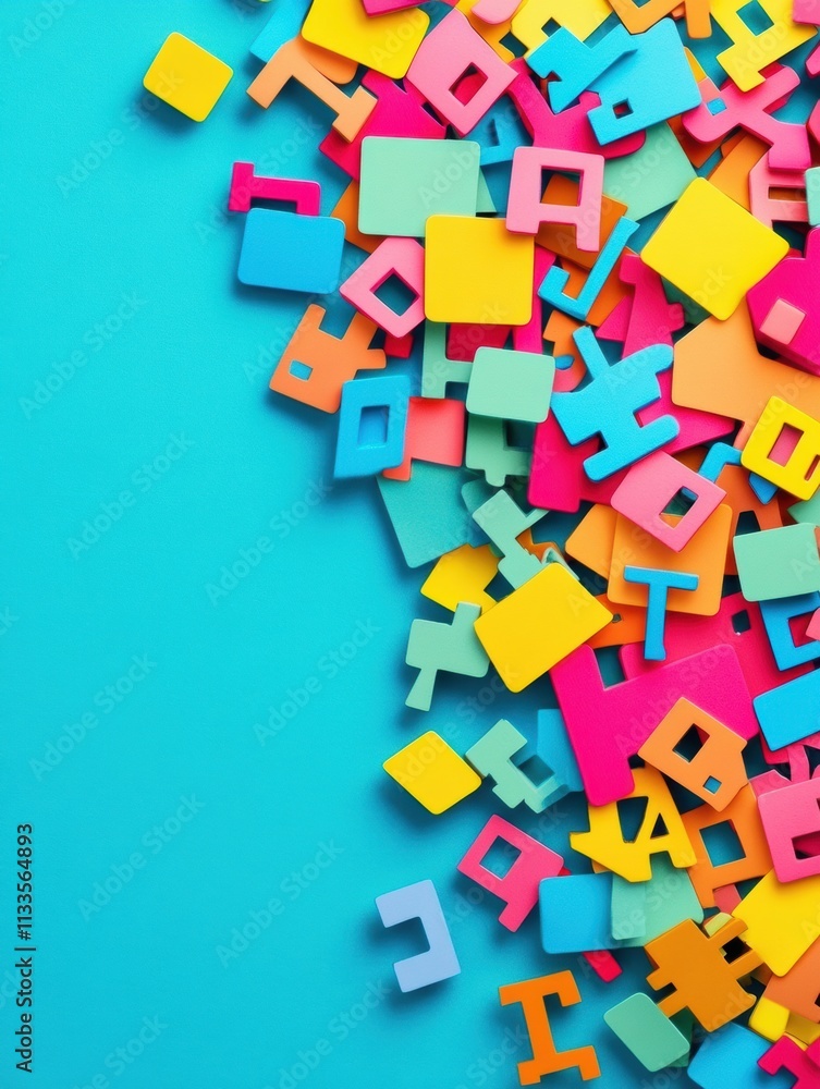Poster vibrant array of lively shapes and icons in various colors creates an energetic atmosphere on a brig