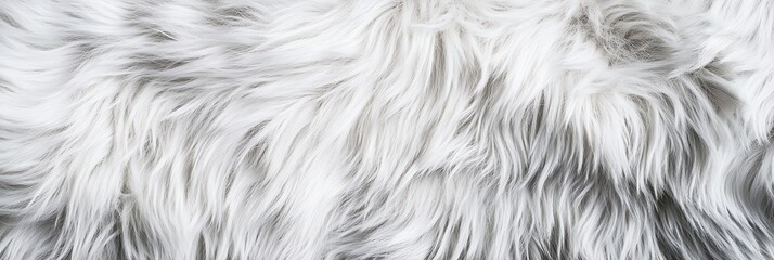 Fototapeta premium panoramic view of white and grey faux fur with soft texture and flowing strands