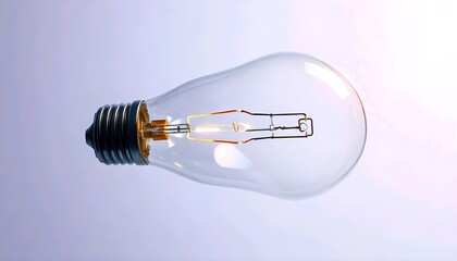 A clear glass light bulb with a metal base and filament visible inside