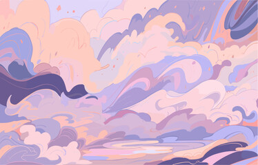 Painting of a cloudy sky with a body of water in the foreground