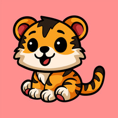 fun cartoon character of tiger isolated colored drawing line art style sketch classic vintage design illustration