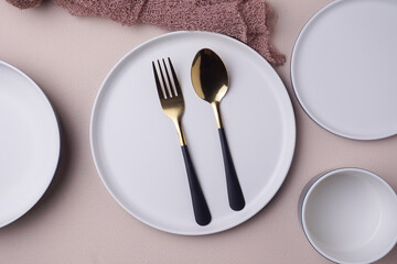 white plate mockup with cream color background