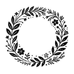 Floral Wreath: A hand-drawn wreath of leaves, flowers, and branches, perfect for adding a touch of nature to your designs. It's an elegant and versatile element that can be used for invitations.