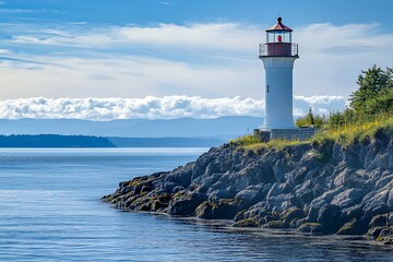 Serene Coastal Lighthouse on a Rocky Outcrop