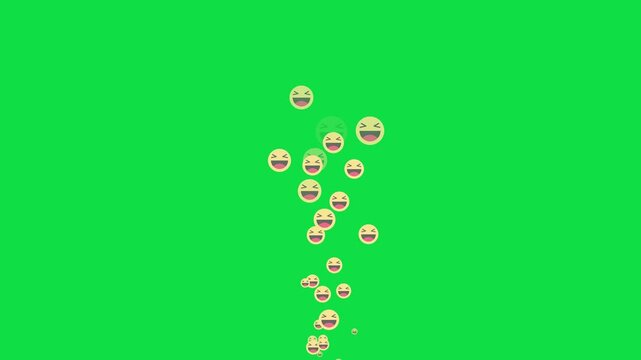 Laughing happy emoji floating animation live streaming reaction social media on green screen chroma key alpha channel background