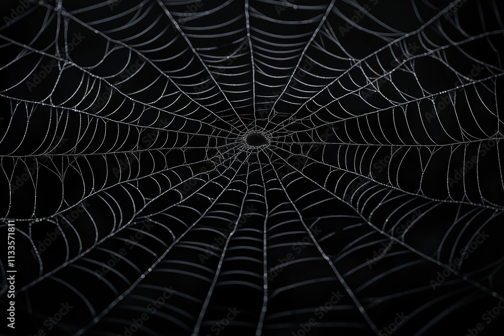 Aufkleber detailed spiderweb on black background. intricate network of threads. nature detail. macro photograp