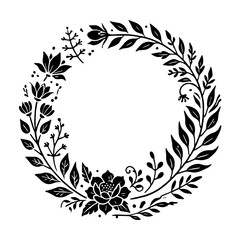 Floral Wreath Silhouette: A classic and elegant hand-drawn wreath of black floral elements, perfect for adding a touch of nature to your designs.  