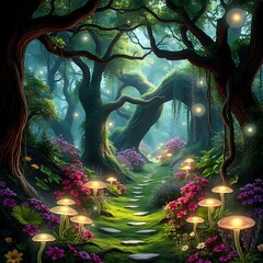 Magical Path to Glowing Waterfall