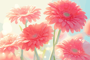 Fototapeta premium Bunch of pink flowers with green stems