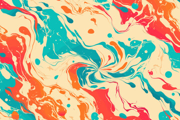 Colorful painting with blue, orange, and green swirls