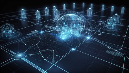 Obraz premium Futuristic Smart Grid Interface with Interactive 3D Power Network Visualization