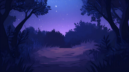 Fototapeta premium Nighttime Forest Path Under Starlit Sky