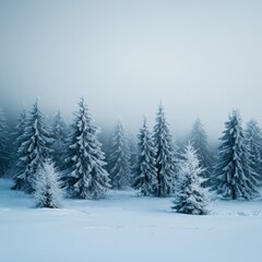 Fototapeta premium Forest in winter's grip, snow-clad trees.