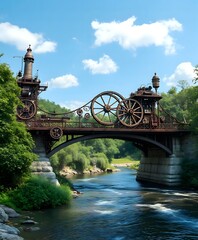 Steampunk Bridge Over Serene River