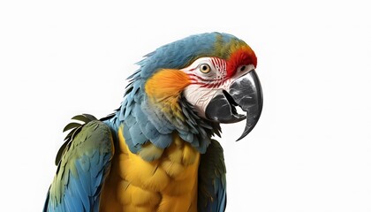 Fototapeta premium Vibrant Blue-and-gold Macaw Portrait Against a Pure White Background