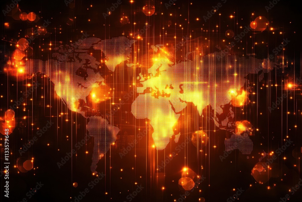 Aufkleber digital background featuring stock market charts and a global map, with glowing lights for financial