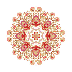 Golden red coloring decorative rosette - mandala on white background