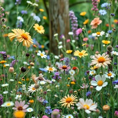 Vibrant Art Nouveau Wildflower Meadow