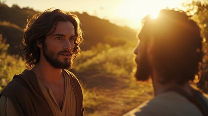 Fototapeta premium Jesus Christ Speaks to the Rich Young Ruler, Biblical New Testament Depiction Scene