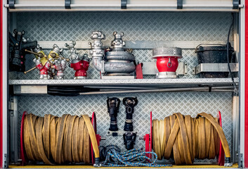 hoses tools and equipment of Fire Truck